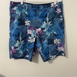Tommy Bahama Island Active Hybrid Shorts Men 38 Tropical Floral Print Blue